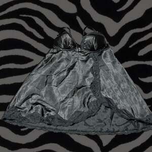 Vintage Gilligan & O'Malley Black Satin Lace Babydoll Slip Dress — Size L